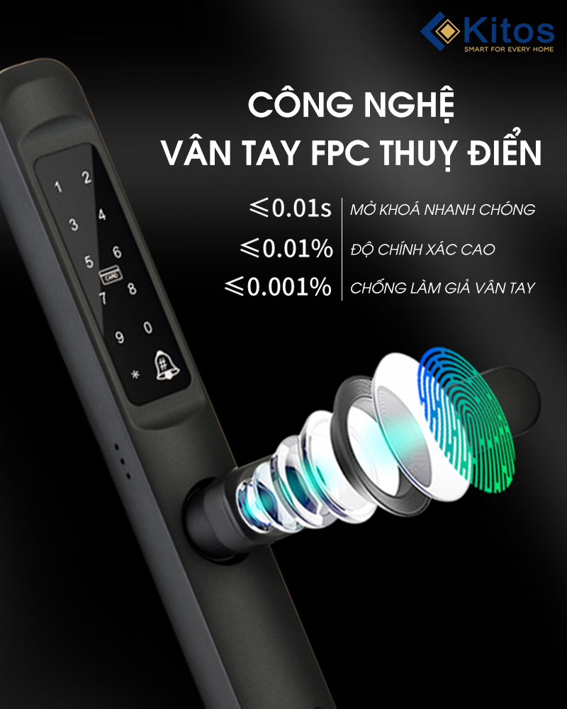 Khóa vân tay Kitos KT-ALX5 Pro trang bị công nghệ vân tay FPC Thụy Điển
