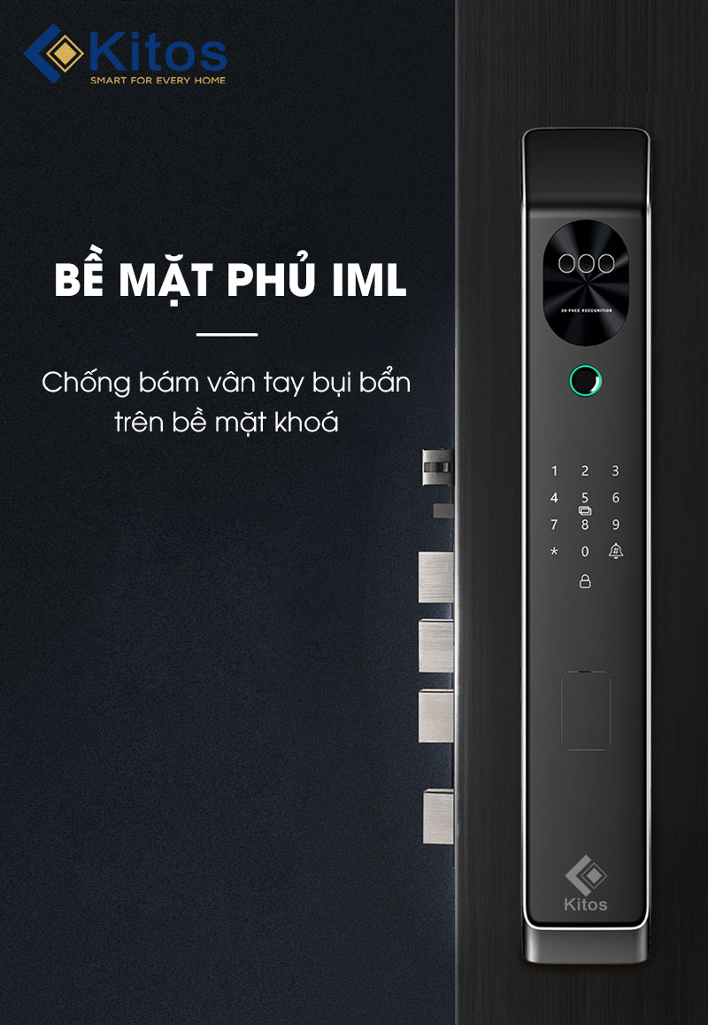 Khóa điện tử cao cấp Kitos X7 Face ID được phủ IML cao cấp