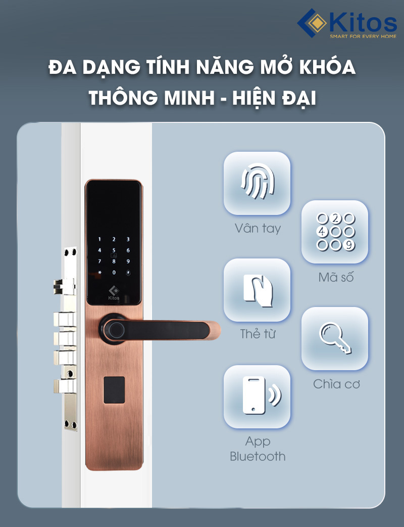 Khóa vân tay cửa gỗ, Kitos KT-E3 Pro có 5 tính năng mở khóa