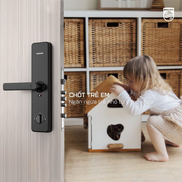 Khóa vân tay Philips DDL603E có chốt khóa trẻ em rất an toàn