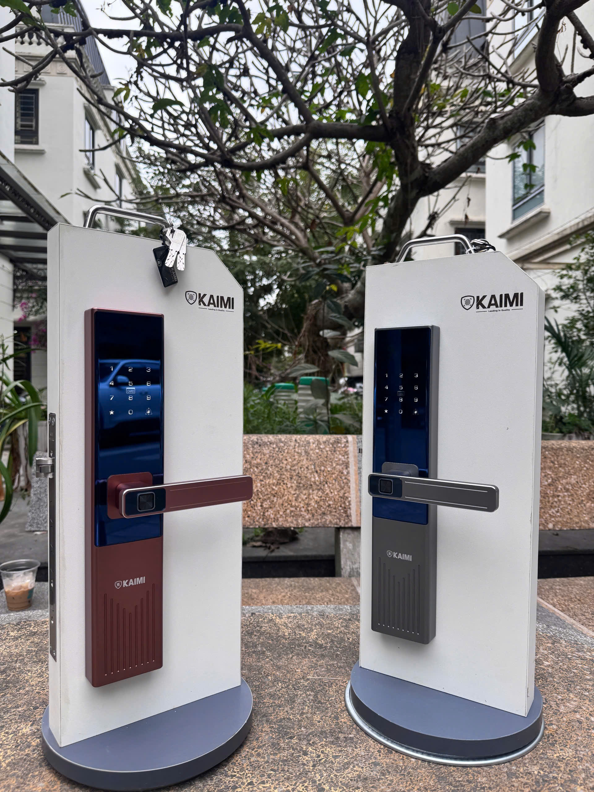 Ảnh thực tế khóa Kaimi KF-26 với 2 màu ghi và đồng