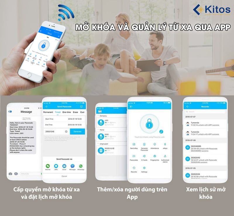 Khóa vân tay cửa cổng Kitos DL05 Pro tích hợp app blutooth, mở cửa từ xa siêu tiện lợi và an toàn