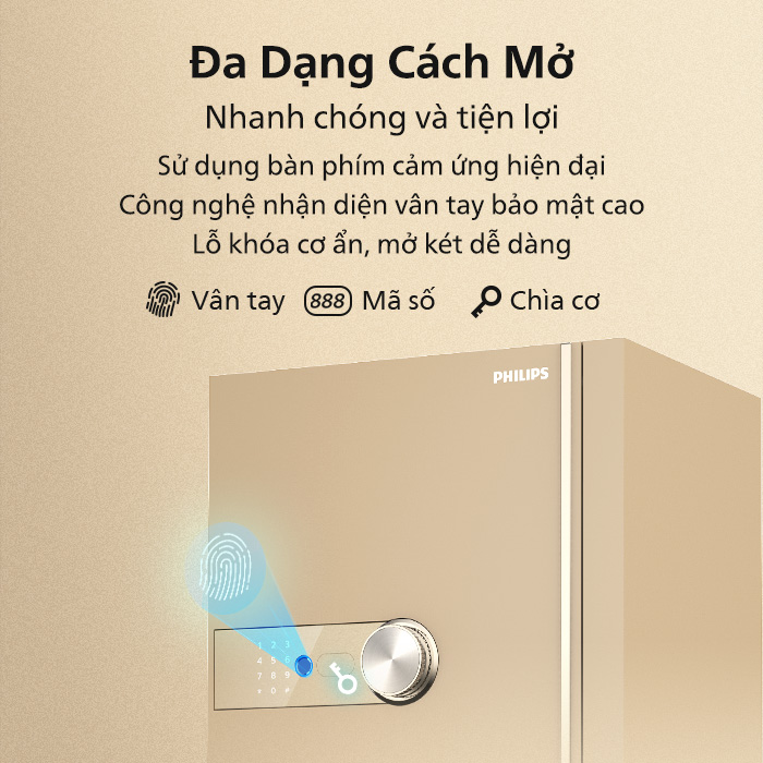 Két thông minh philips SBX202-6C0 đa dạng cách mở an toàn, tiện lợi