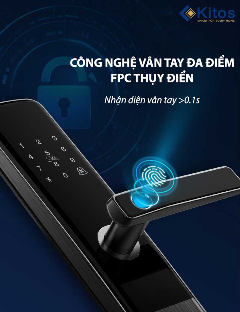 Khóa vân tay Kitos KT-G900 Pro trang bị công nghệ vân tay đa điểm
