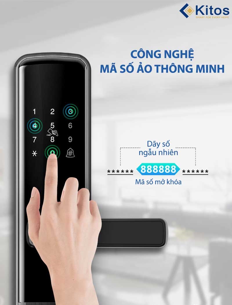 Khóa vân tay Kitos KT-G900 Pro tích hợp công nghệ trộn mã số, đảm bảo an toàn tránh bị nhìn trộm mật mã
