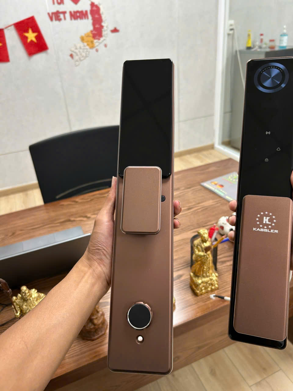 Khóa vân tay kassler KL-809 CNC mặt sau màu hồng nhạt