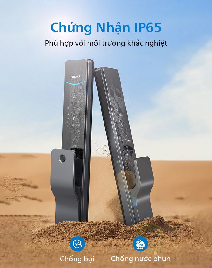 Khóa vân tay Philips DDL801-5HBS có chứng nhận IP65 chống nước và bụi cực tốt