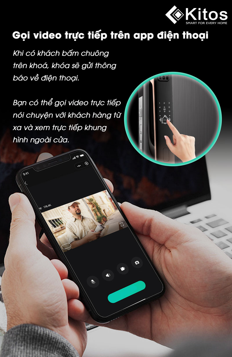 Kitos 3D Face X có thể mở khóa từ xa qua app wifi, gọi video call 2 chiều cực tiện lợi và an toàn