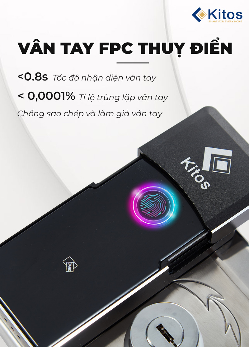 Khóa vân tay Kitos DL05 Pro trang bị công nghệ vân tay FPC Thụy Điển