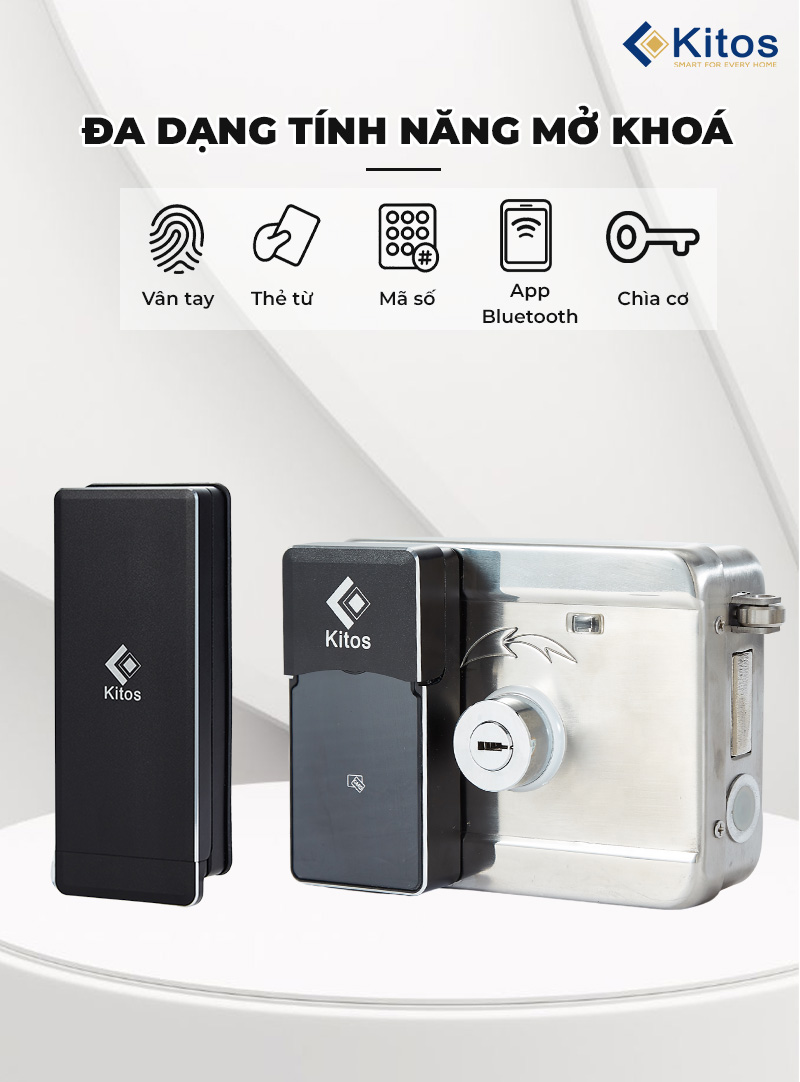 Khóa vân tay cửa cổng Kitos DL05 Pro có 5 tính năng mở khóa