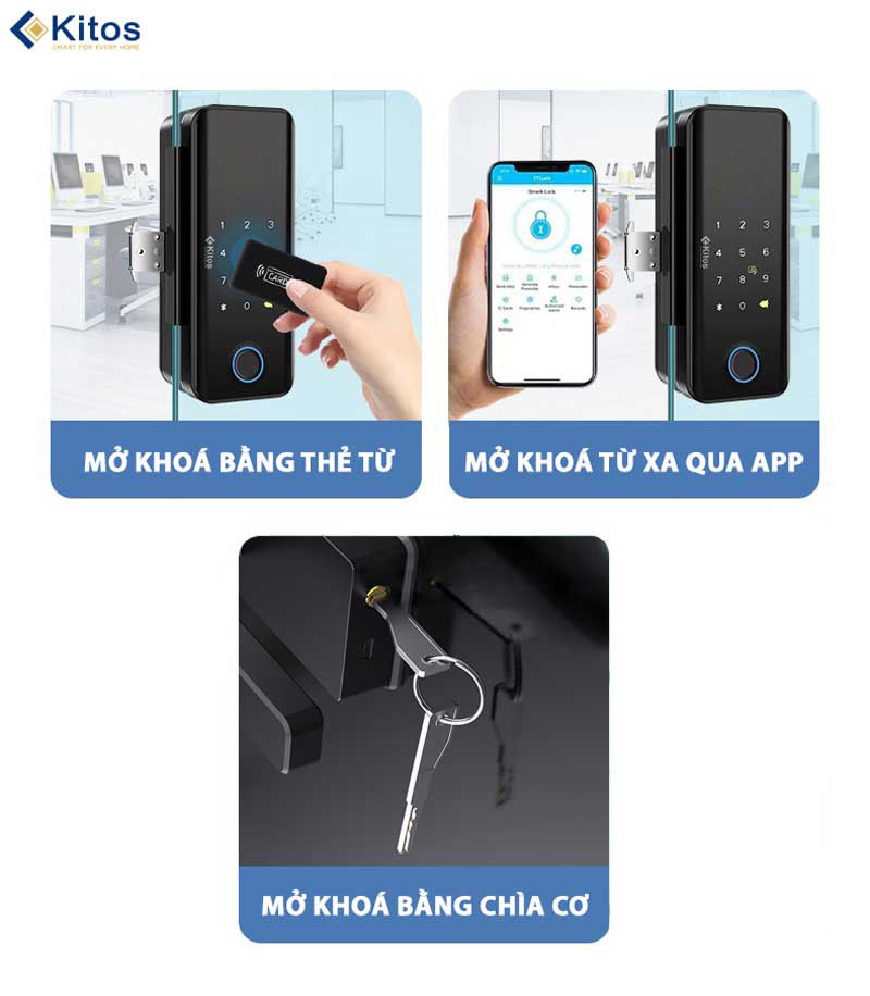 Khóa vân tay Kitos GL30 Pro lắp cửa kính thủy lực