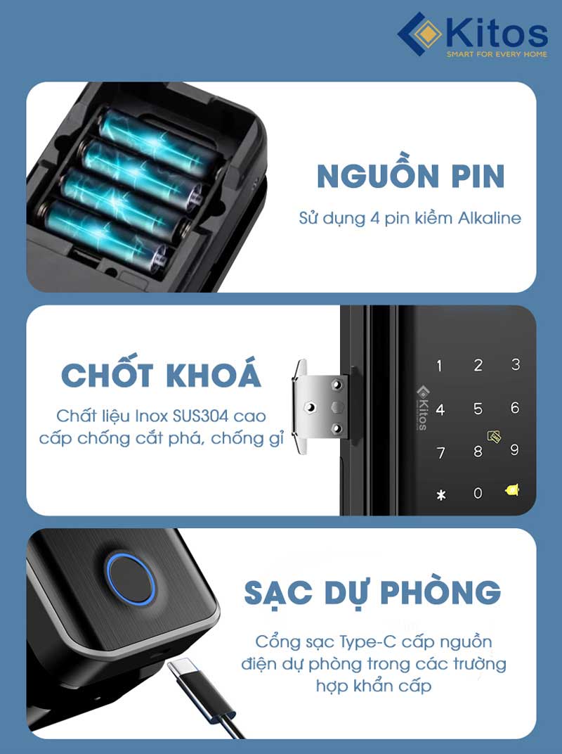 Khóa vân tay cửa kính Kitos GL30 Pro