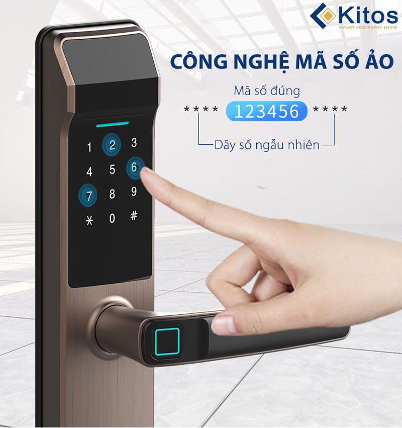 Khóa vân tay Kitos KT-G302 Pro tích hợp công nghệ trộn mã số, đảm bảo an toàn tránh bị nhìn trộm mật mã