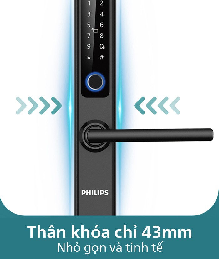 Thân khóa philips DDL608 nhỏ nhắn, phù hợp với mọi loại cửa nhôm kính