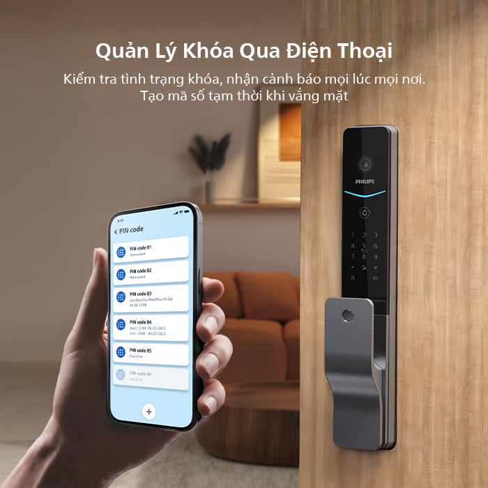 Khóa vân tay Philips DDL720-MVP tích hợp sẵn app wifi, mở khóa từ xa siêu tiện lợi
