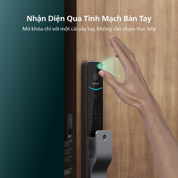 Khóa vân tay Philips DDL720-MVP mở khóa bằng nhận diện tĩnh mạch lòng bàn tay siêu nhạy và an toàn