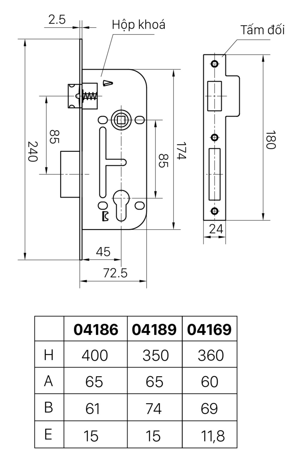 Khóa cửa việt tiệp 04189 chuyên lắp cho cửa chính, cửa ra vào