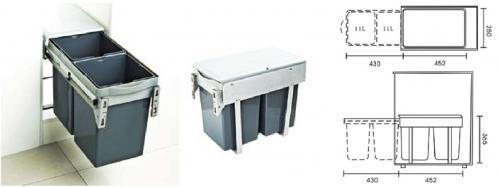 Thùng rác đôi, 2 x 11L cánh kéo