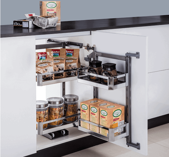 Hệ giá kho 2 tầng cánh mở, rổ INOX